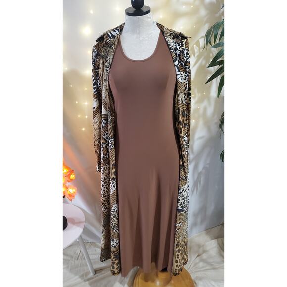 Attitudes by Renee NWT QVC Animal Print Duster Maxi Dress Set Womens Size XXSP - Picture 2 of 14
